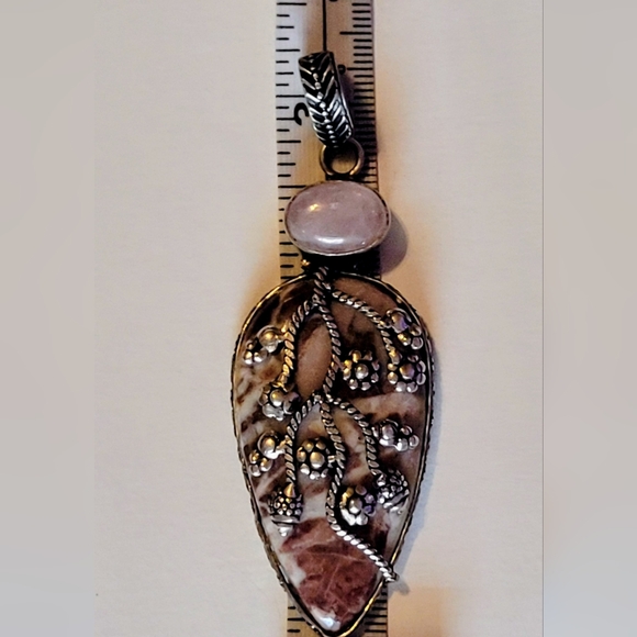 .925 Sterling Silver Rose Quarts 3" Pendant - Picture 7 of 8